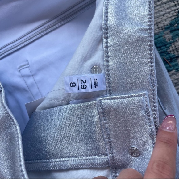 Ann Taylor Loft Coated High Rise Straight Jeans in Silver Metallic - Picture 8 of 10